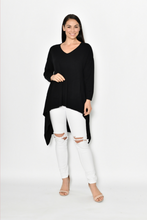 Load image into Gallery viewer, Cali &amp; Co V-Neck Knit Top In Black For Curvy Women
