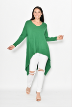 Load image into Gallery viewer, Cali &amp; Co V-Neck Knit Top In Green For Curvy Women
