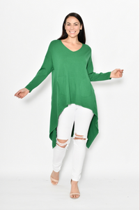 Cali & Co V-Neck Knit Top In Green For Curvy Women