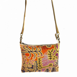 Dreamtime Yams and Bush Tomatoes Ethical, Indigenous Cross Body Bag with Leather Trim by Better World Arts