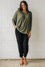 Load image into Gallery viewer, Khaki Long Sleeve Hi Low Miracle Top
