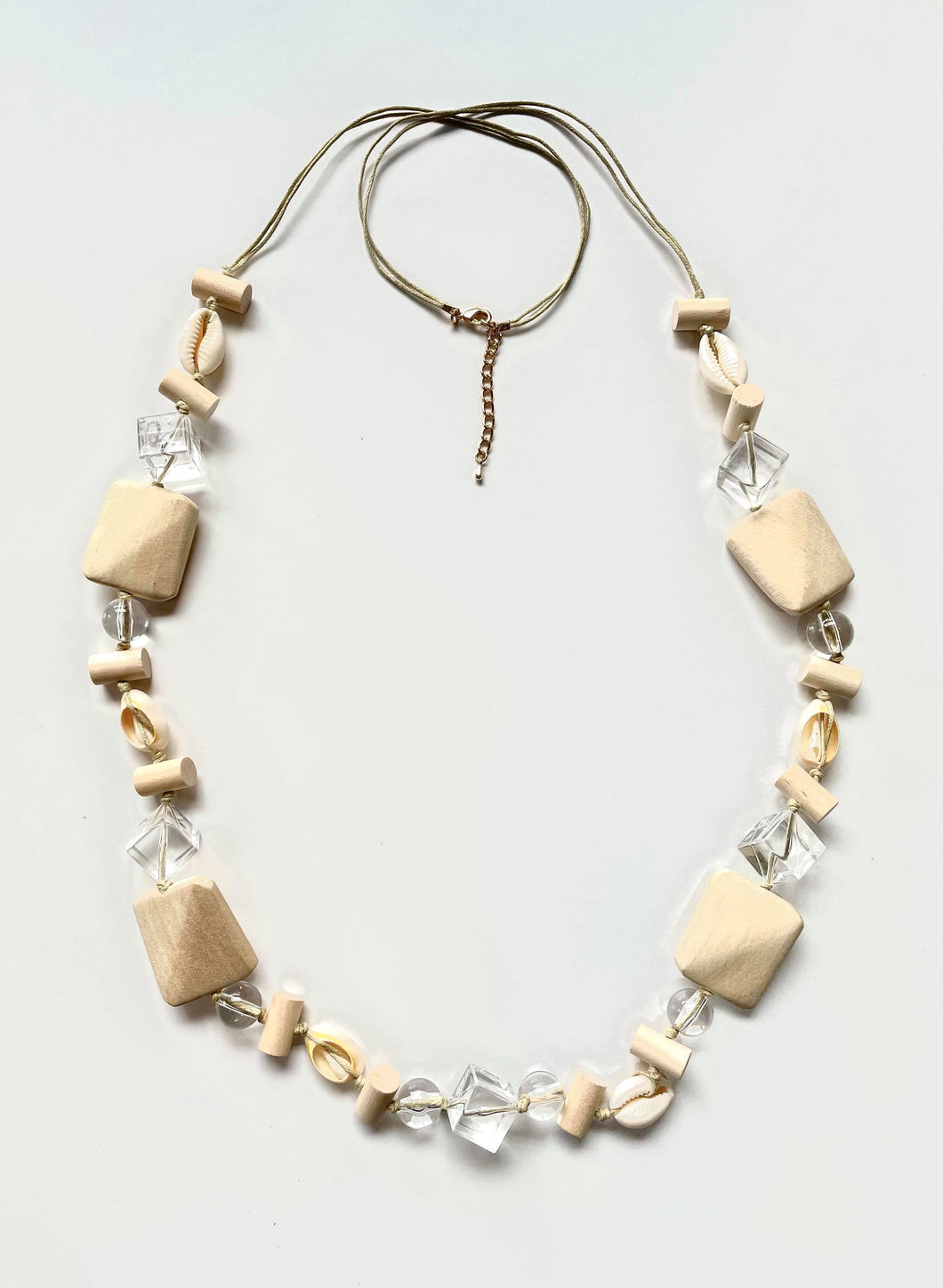Natural Cord Necklace With Shells, Wooden Shapes & Acrylic Beads