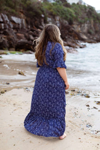 Nicole Maxi Tie Front Dress in Navy Cactus 