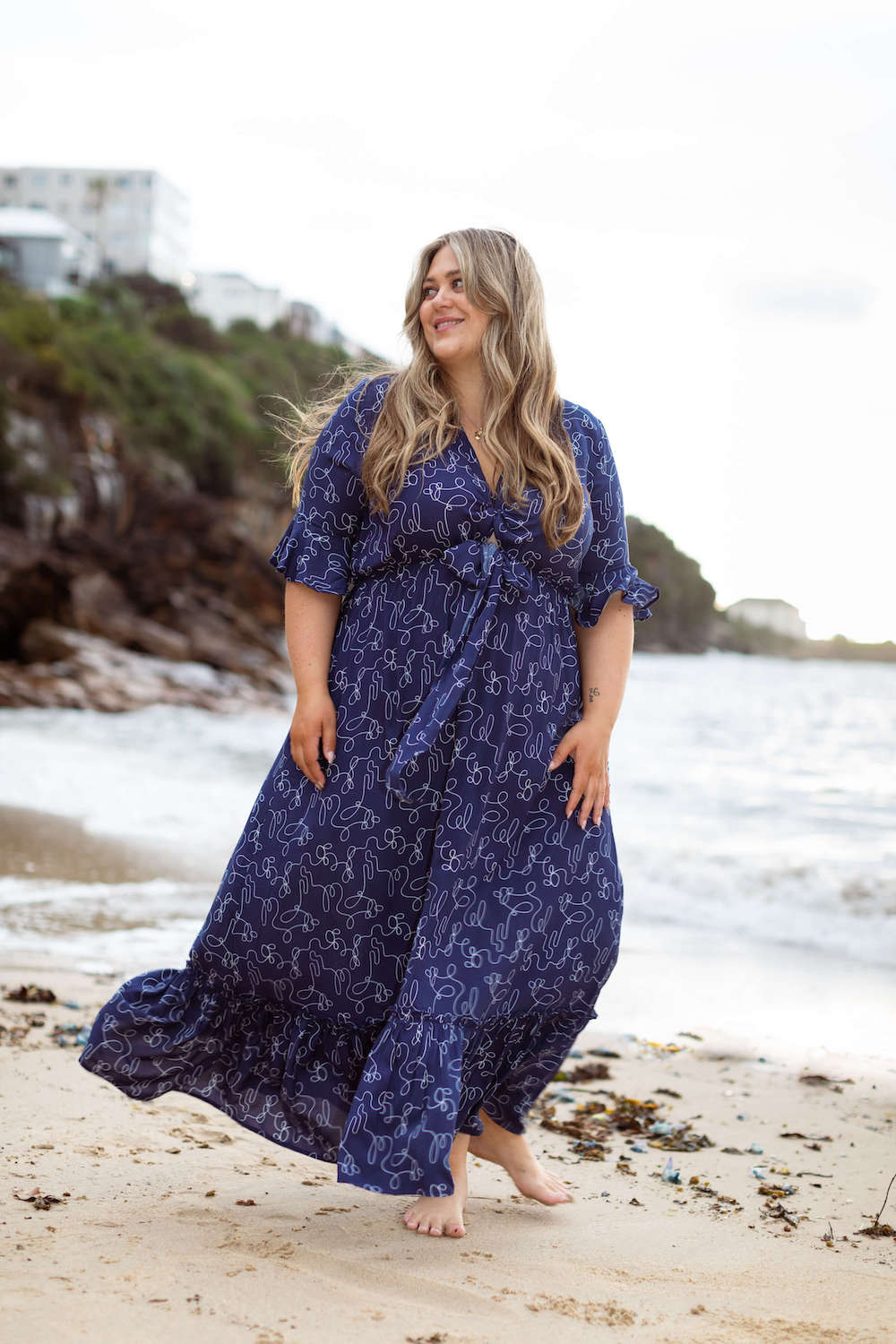 Nicole Maxi Tie Front Dress in Navy Cactus