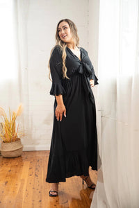 Nicole Tie Front Black Maxi Dress By Dani Marie