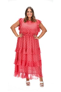 Odette Red & Pink Abstract Print Maxi Dress