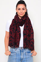 Load image into Gallery viewer, Navy &amp; Maroon Floral Summer Scarf
