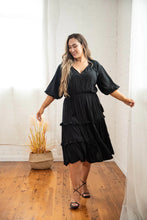 Load image into Gallery viewer, Scarlett Tiered Midi Dress In Black By Dani Marie
