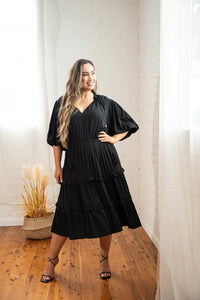 Scarlett Tiered Midi Dress In Black By Dani Marie
