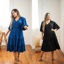 Load image into Gallery viewer, Scarlett Tiered Midi Dress In Cobalt or Black By Dani Marie
