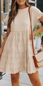 Cream Embroidered Summer Mini Dress
