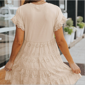 Cream Embroidered Summer Mini Dress