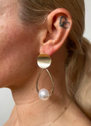 Gold Drop Pearl Statement Earrings 