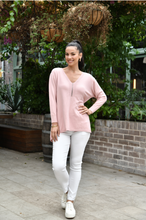 Load image into Gallery viewer, V Neck Stud Knit Jumper in Blush Pink
