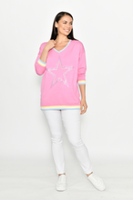 Load image into Gallery viewer, V Neck Bead Star Knit Jumper in Pink
