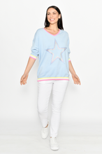 Load image into Gallery viewer, V Neck Bead Star Knit Jumper in Blue
