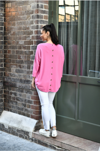 Button At Back, V Neck Knit Top in Blush Pink NOT HOT PINK as pictured.
