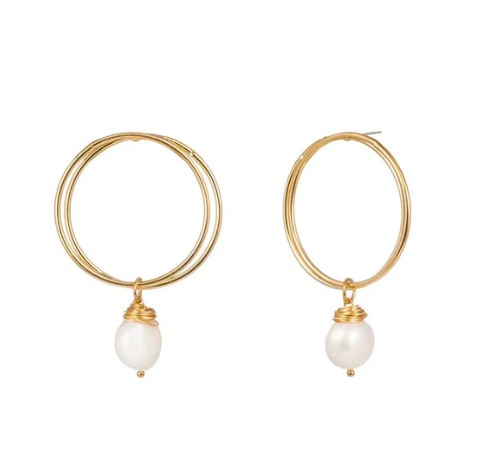 Hoop Freshwater Pearl & Gold Earrings in 2 styles 'Hazel' or 'Lydia'.