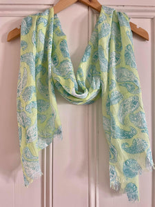 Soft Lime & Aqua Paisley Lightweight Scarf For The Curvy Women's Outfit