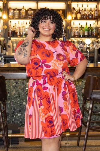 Spicy Pink & Red Floral Midi Dress