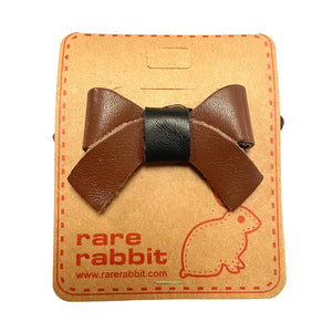 Stiff Leather Bow Hair Accessory in Dark Brown By Rare Rabbit