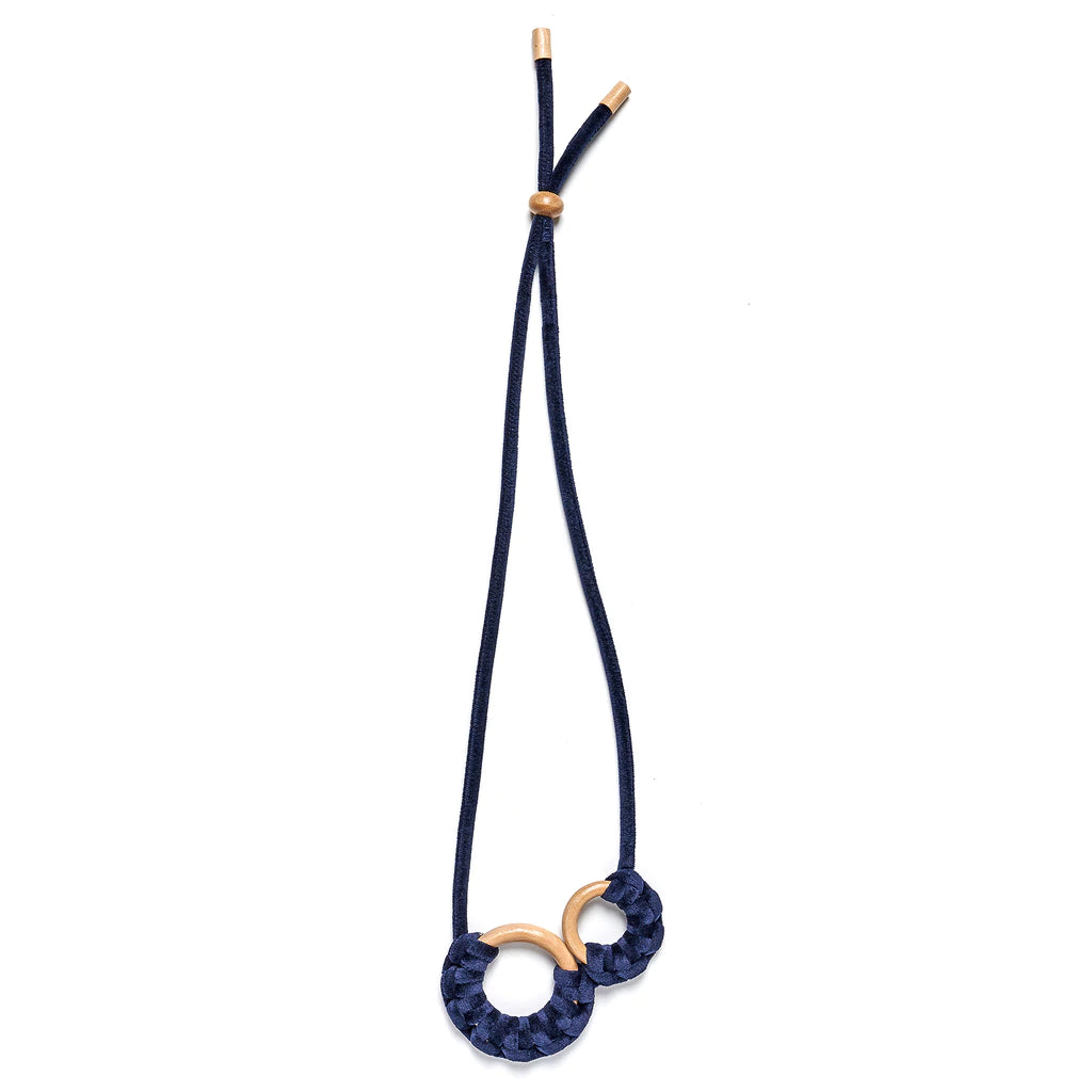 Two Velvet Macrame Ring Necklace in Navy By Rare Rabbit
